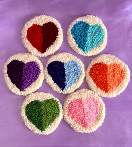 Heart Punch Needle Car Coasters