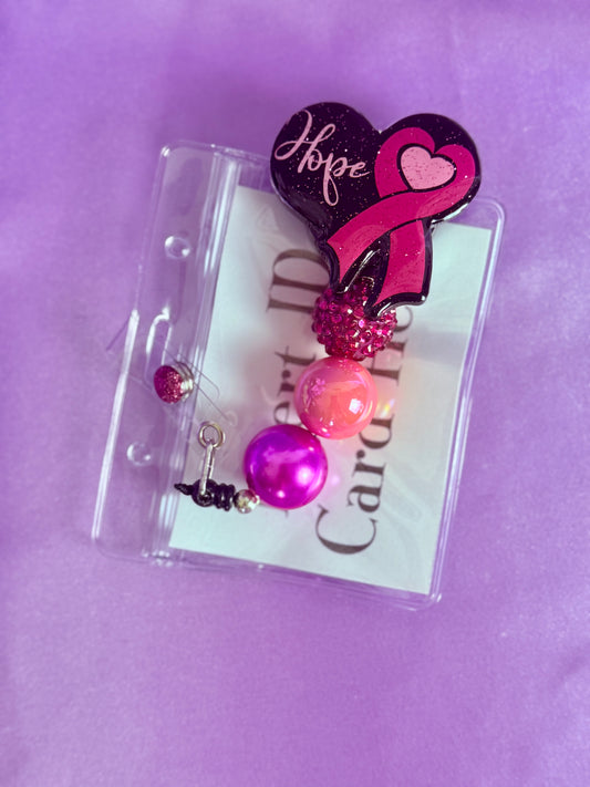 Breast Cancer Ribbon Beaded Badge Reel