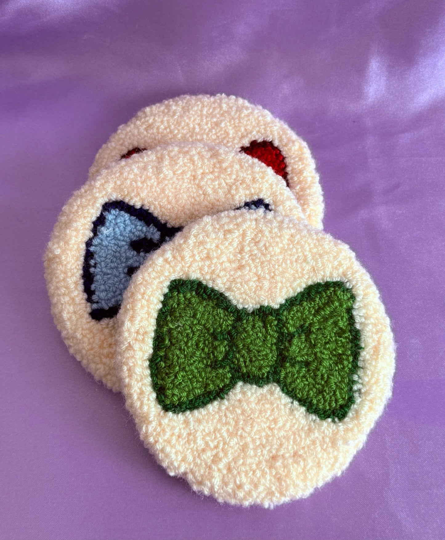 Bow Tie Punch Needle Mug Coasters