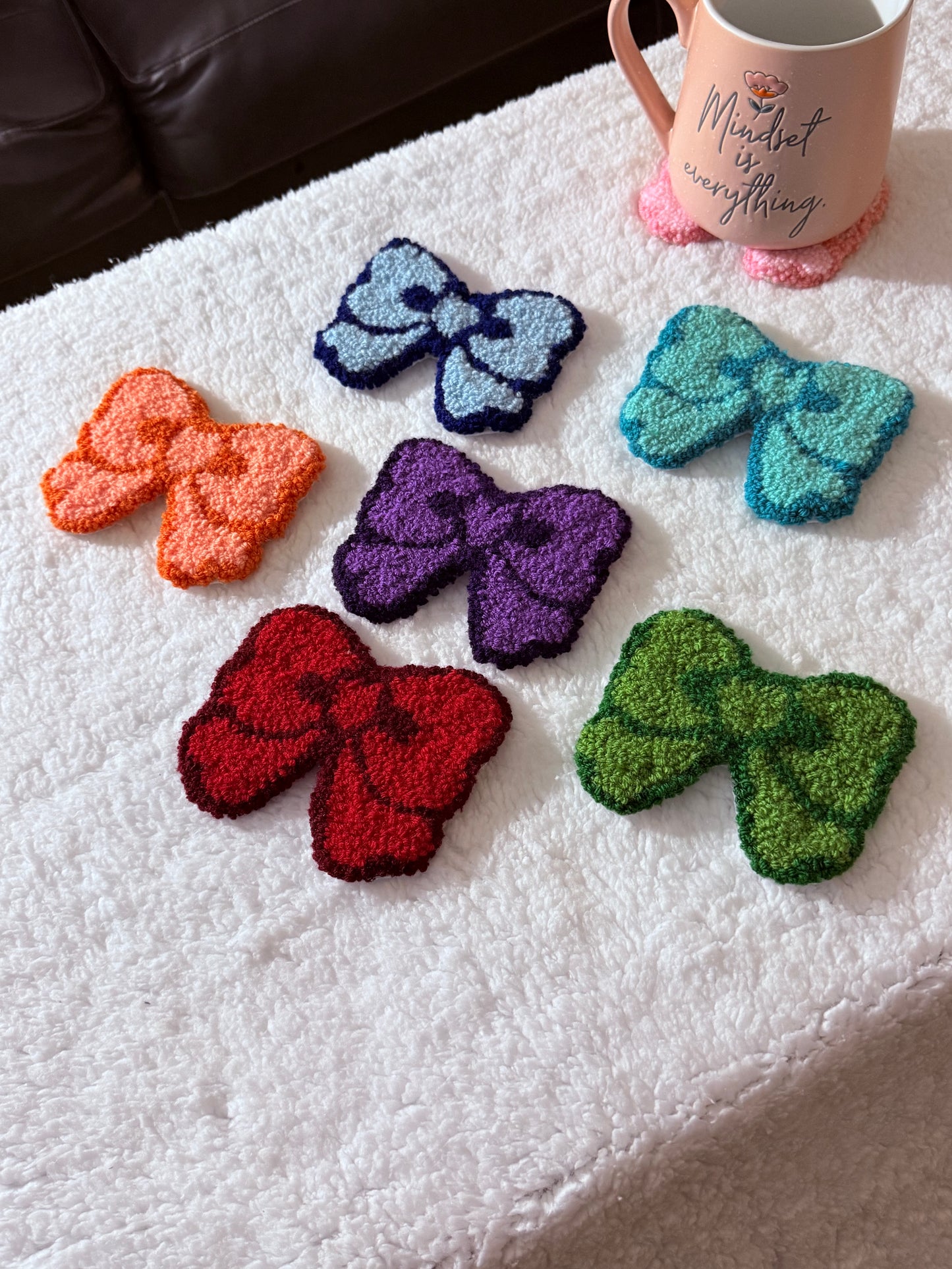 Bow Punch Needle Mug Coasters